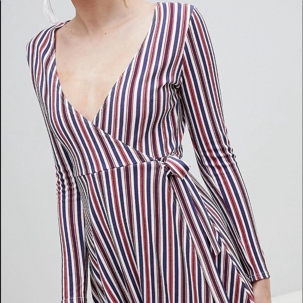 Boohoo Stripe Wrap Midi Dress